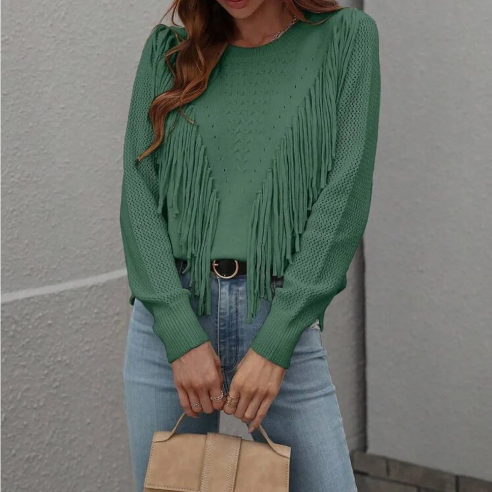 Cozy fringe detail sweater top - Picture 10 of 16